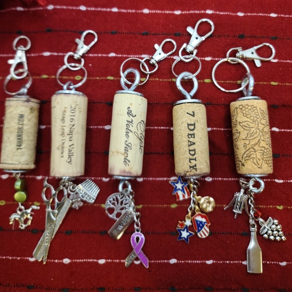 BOGO-Upcycled Wine Cork Key Chain or Purse Charm- 2 for 1 - Pick Which 2. - Picture 3 of 16